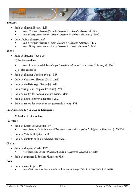 Ecoles et voies L5R 3 édition - Sden