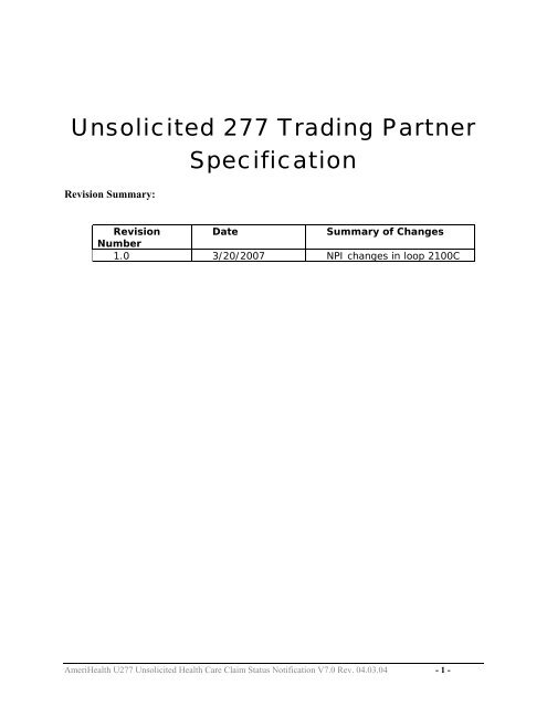 277 Unsolicited Health Care Claim Status ... - AmeriHealth.com