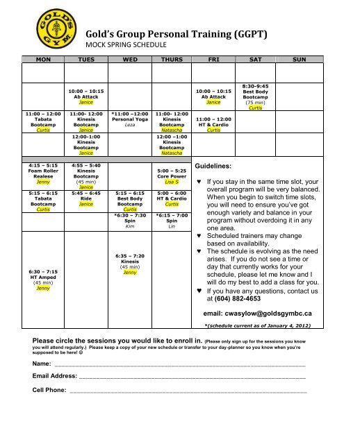 Group Training Schedule with Personal Trainers - Gold's Gym