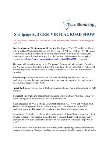 Swiftpage Act! CRM VIRTUAL ROAD SHOW