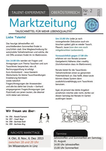 Marktzeitung Juli 2013 - Talente Tauschkreis Linz