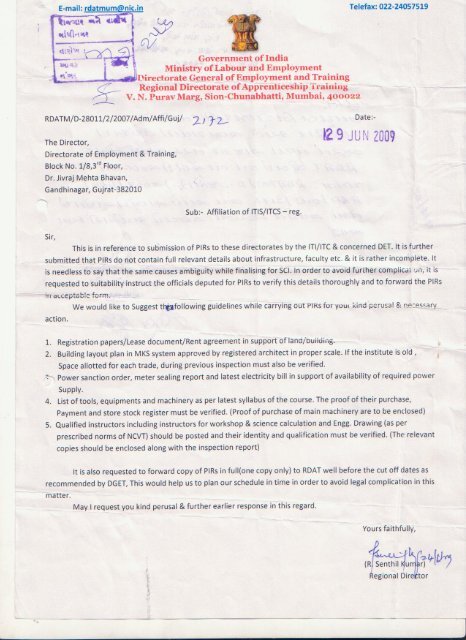 Letter regarding Affiliation of ITI - ITCs - Talim Rojgar