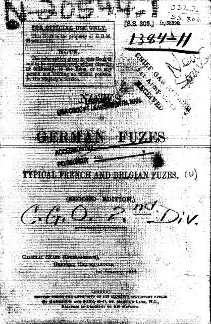 Notes on German fuzes and typical French and Belgian fuzes