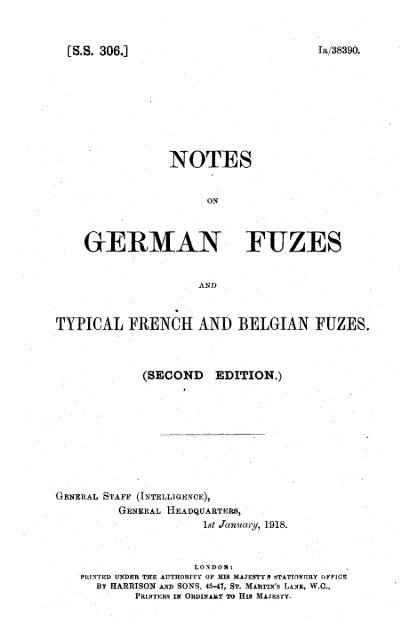 Notes on German fuzes and typical French and Belgian fuzes