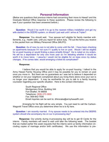 Additional questions and responses: - Tripler Army Medical Center