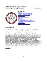 TAMC CLINICAL PSYCHOLOGY Internship Training Program