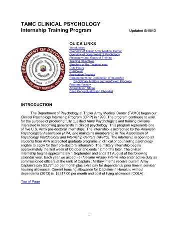 TAMC CLINICAL PSYCHOLOGY Internship Training Program