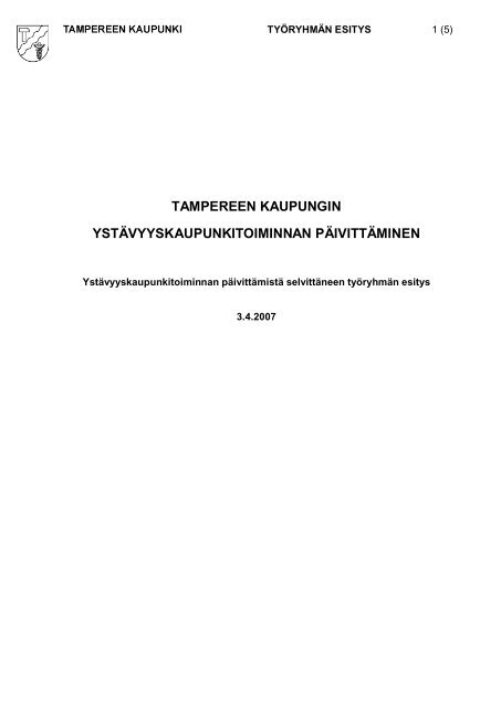 TyÃ¶ryhmÃ¤esitys - Tampereen kaupunki