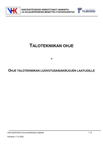 Tilakeskuksen ohje talotekniikan luovutusasiakirjojen ... - Tampere