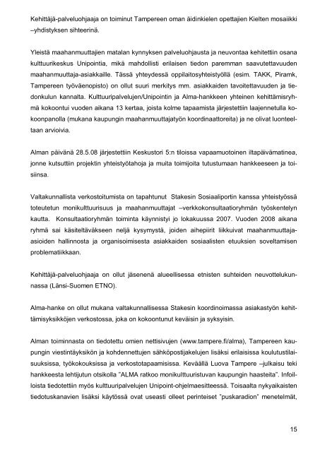 Alma-hankkeen toimintakertomus vuodelta 2008 - Tampereen ...