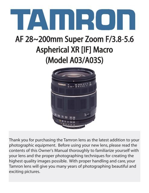 AF 28~200mm Super Zoom F/3.8-5.6 Aspherical XR [IF ... - Tamron