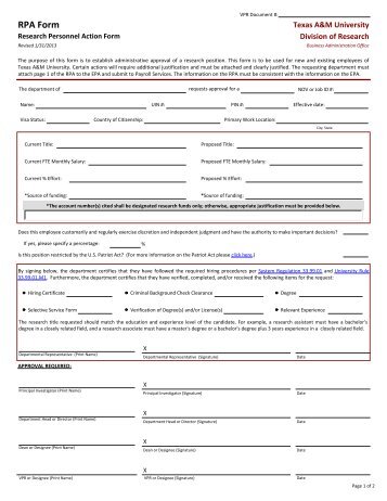 RPA Form - Division of Research - Texas A&M University