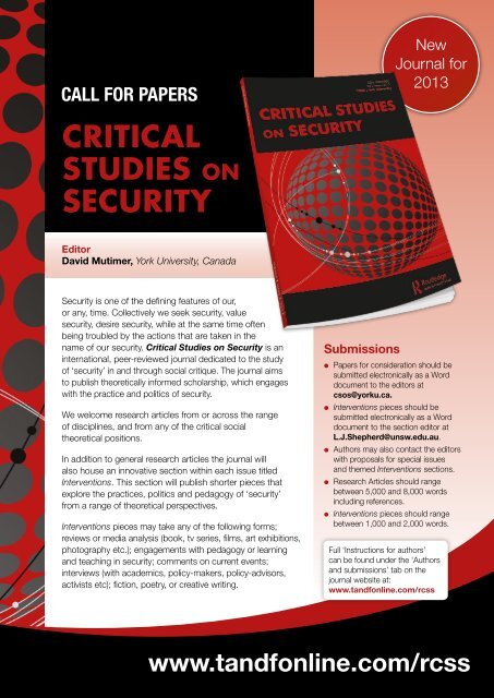 CRITICAL STUDIES ON SECURITY - Taylor & Francis