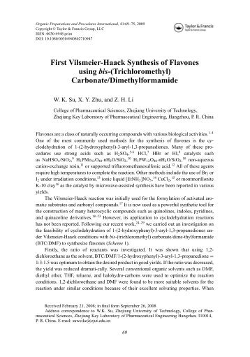 First Vilsmeier-Haack Synthesis of Flavones using - Taylor & Francis ...