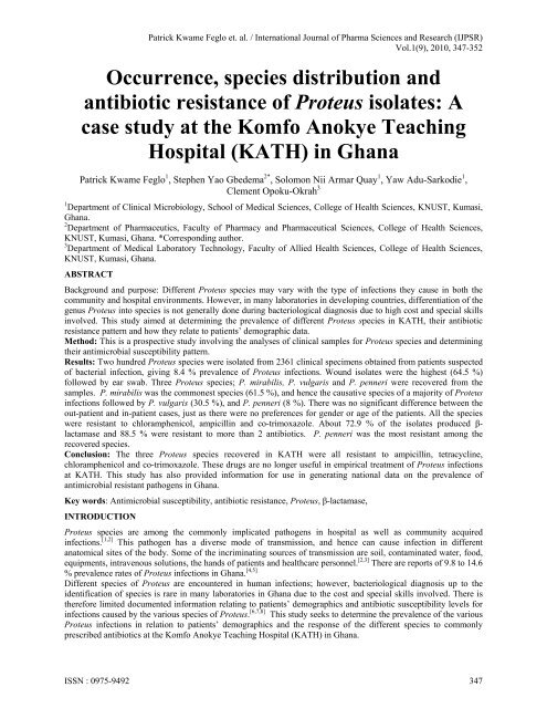 Occurrence, species distribution and antibiotic resistance of Proteus ...