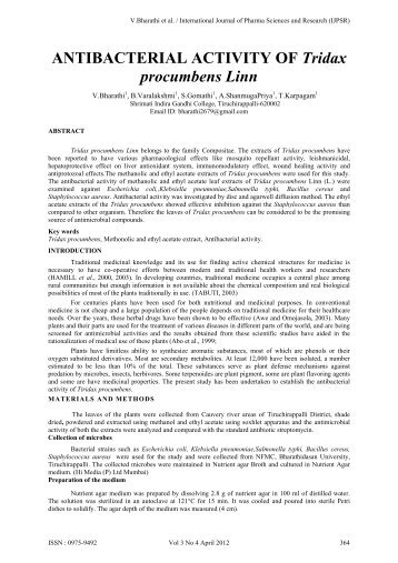 ANTIBACTERIAL ACTIVITY OF Tridax procumbens Linn