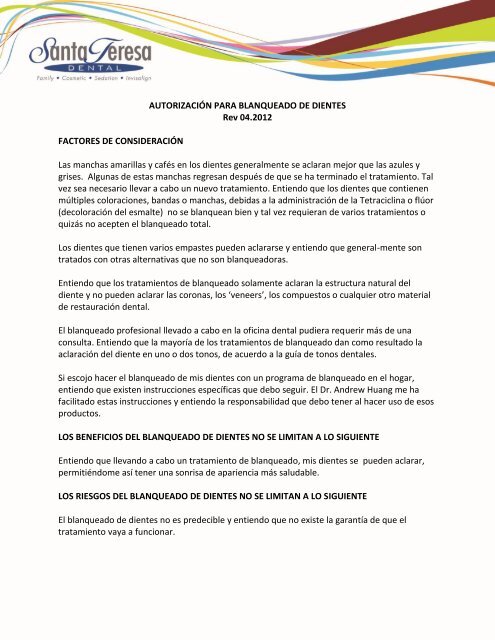 Whitening Consent Form Spanish Whitening consent form spanish