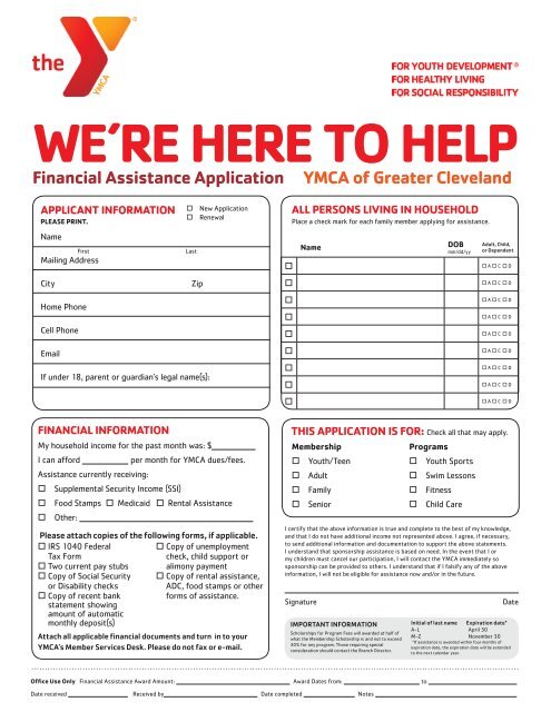 Financial Assistance Application - the YMCA of Greater Cleveland