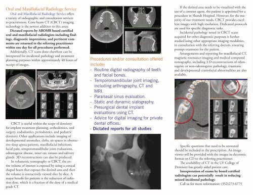 Oral and Maxillofacial Radiology Service - College of Dentistry