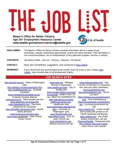 JOB SEARCH SITES - Aging and Disability Services