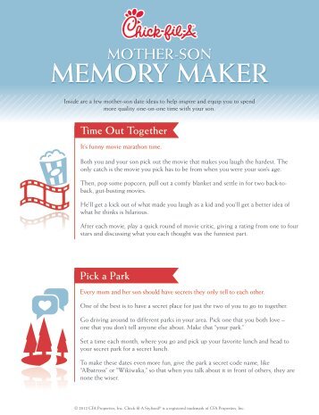 Mother-Son Memory Maker Choose from any of these ... - Chick-fil-A