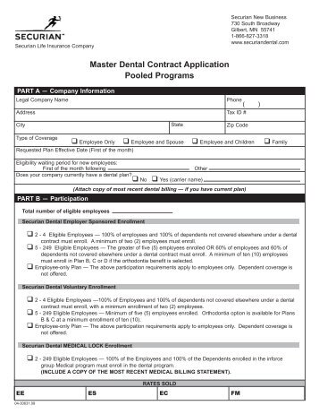 Master Dental Contract Application Pooled ... - Securian Dental