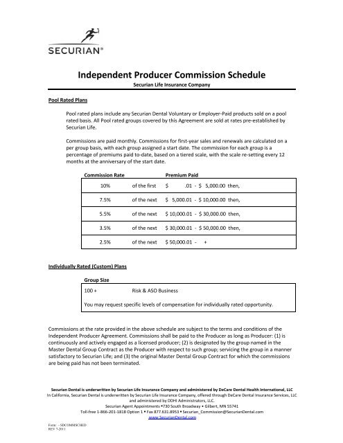 Independent Producer Commission Schedule - Securian Dental