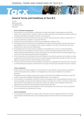 GENERAL TERMS AND CONDITIONS OF TACX B.V. General ...