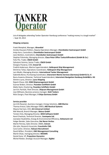 List of delegates attending Tanker Operator Hamburg conference ...