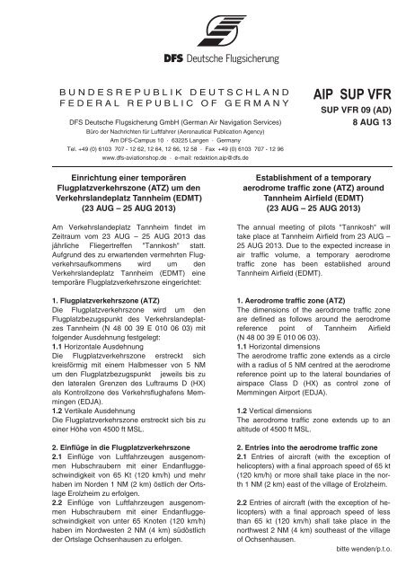 DFS: AIP VFR SUP Tannkosh 2013