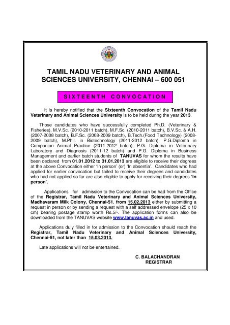 tamil nadu veterinary and animal sciences university, chennai – 600 ... tamil nadu veterinary and animal sciences university, chennai – 600 ...