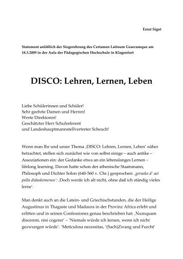 Ernst Sigot: DISCO: Lehren - Lernen â Leben