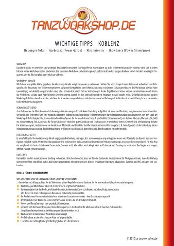 WICHTIGE TIPPS - KOBLENZ - Tanzworkshop.de
