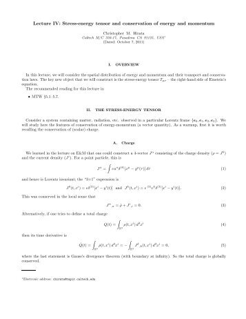 Stress-energy tensor and conservation of energy and momentum