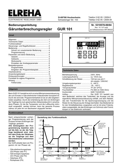 Gärunterbrechungsregler GUR 101 - Elreha