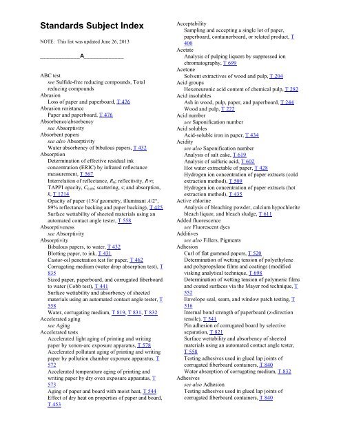 Tappi Size Estimation Chart