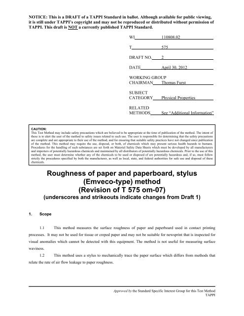 Roughness of paper and paperboard, stylus (Emveco-type ... - tappi