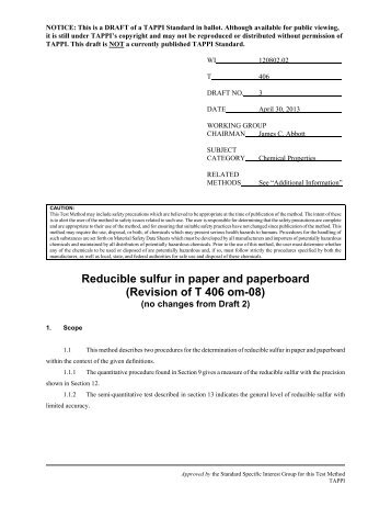 Reducible sulfur in paper and paperboard (Revision of T 406 ... - tappi