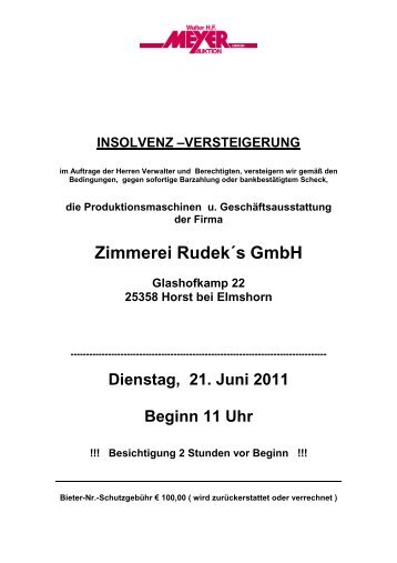 Katalog Zimmerei Rudeks - Auktionshaus Walter H.F. Meyer GmbH