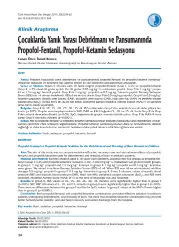 Ãocuklarda YanÄ±k YarasÄ± DebridmanÄ± ve PansumanÄ±nda ... - TARD