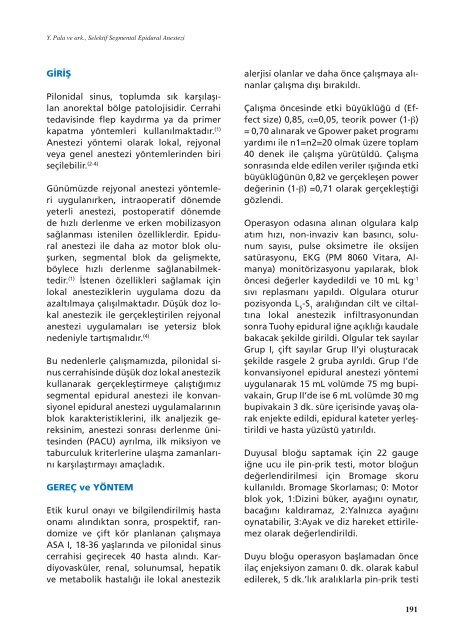 Pilonidal Sinus Cerrahisinde Selektif Segmental Epidural ... - TARD