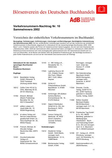 Verkehrsnummern-Nachtrag Nr. 10 Sammelrevers 2002