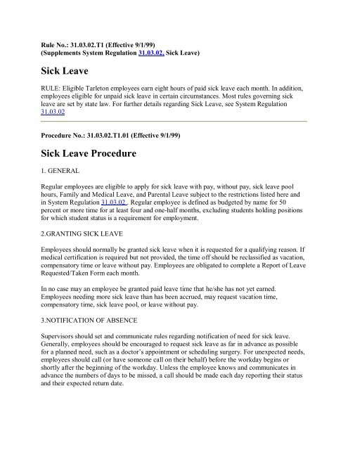 Sick Leave Sick Leave Procedure - Tarleton State University