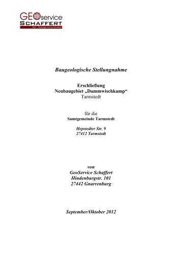 Baugeologische Stellungnahme - Samtgemeinde Tarmstedt