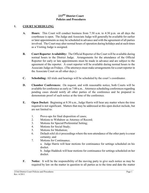 233RD District Court Policies and Procedures 1 ... - Tarrant County