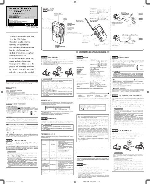 This device complies with Part 15 of the FCC Rules CASIO