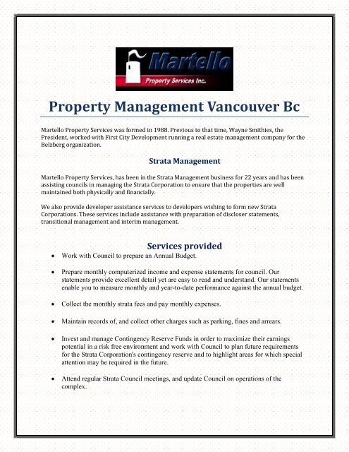 Property Management Vancouver Bc