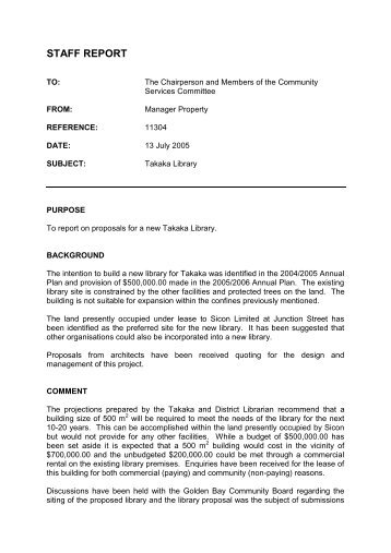 Report RCS050728 Takaka Library - Tasman District Council
