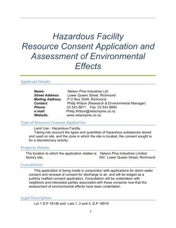 NPIL Hazardous Substances Resource Consent Application