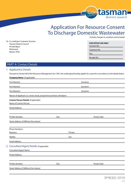 Application For Resource Consent To Discharge Domestic ...